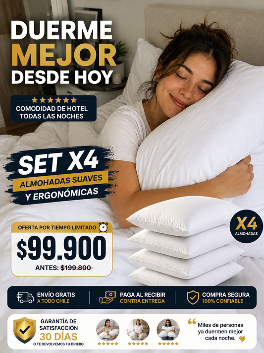 Set x4 Almohadas Hoteleras Premium La sensación de dormir en un hotel 5 estrellas